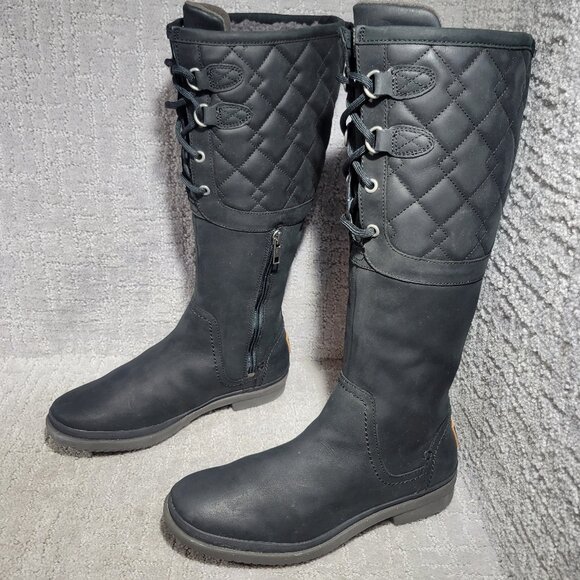 Ugg Elsa Women's Size US 8 Black Quilted Waterproof Tall Leather Shearling Boots - Picture 1 of 9